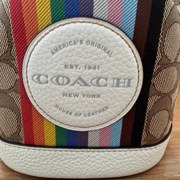 Coach Mini Dempsey Bucket Bag In Signature Jacquard With Rainbow Stripe - Picture 6 of 9